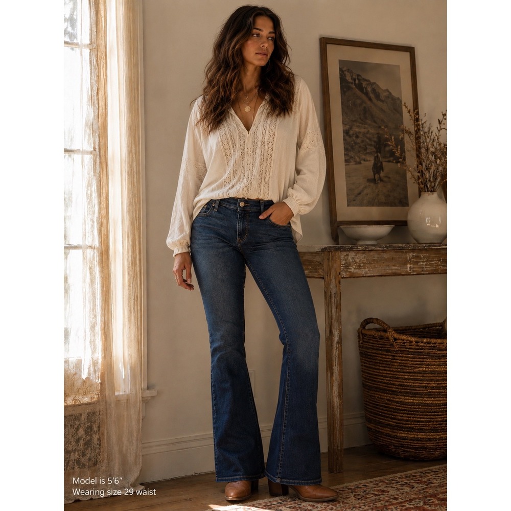 Pilcro and the Letterpress Stet Flare Jeans Dark Wash Blue Denim 29 High waisted